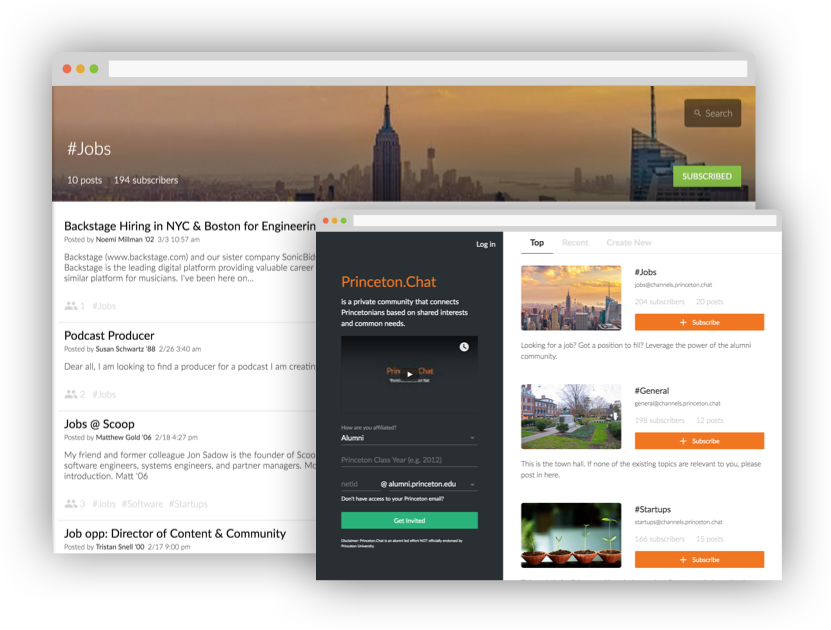 Screenshots from Princeton.Chat app